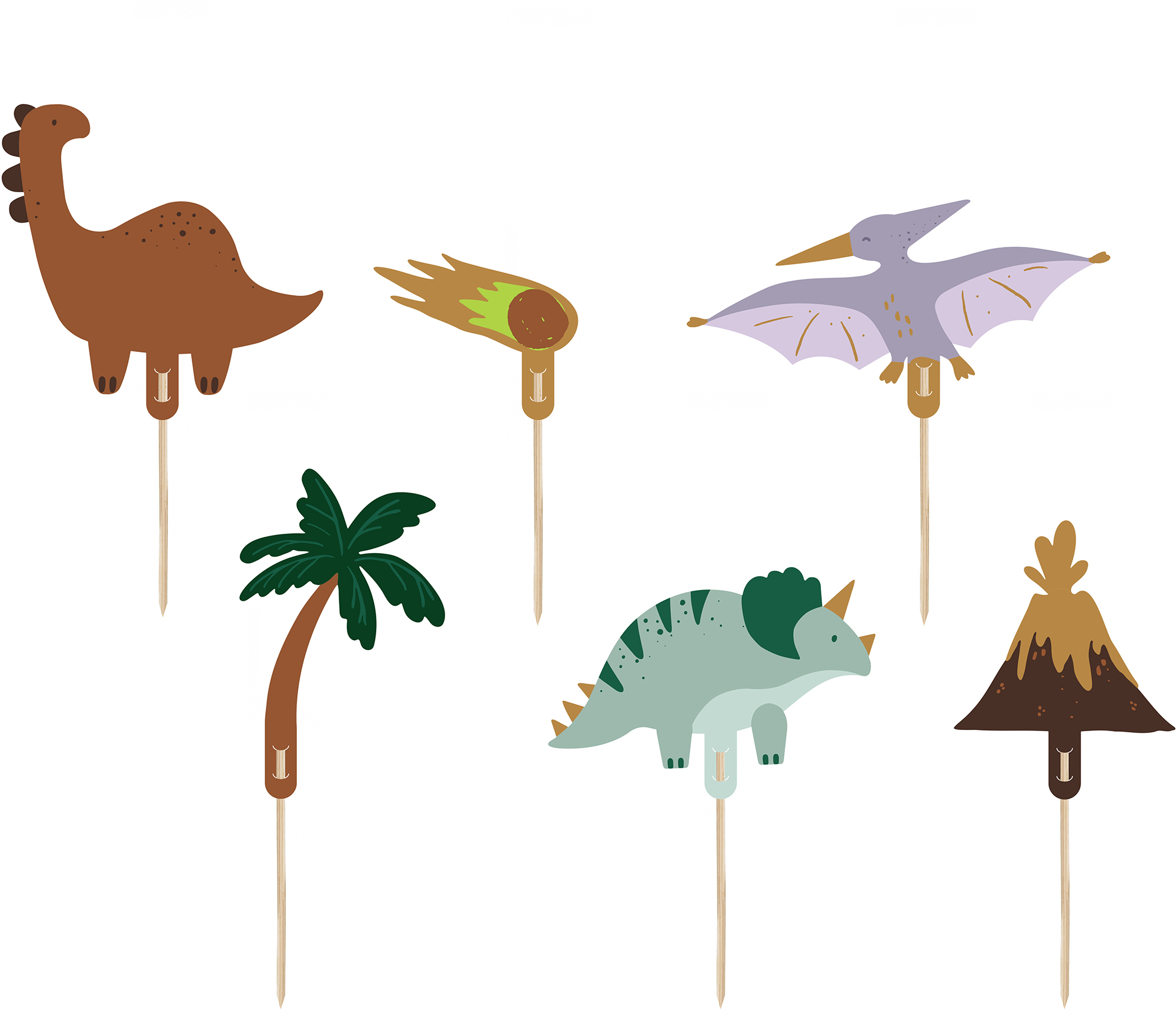photo PARTYDECO Caketopper 12cm KPT71 Dinosaures 6 pièces