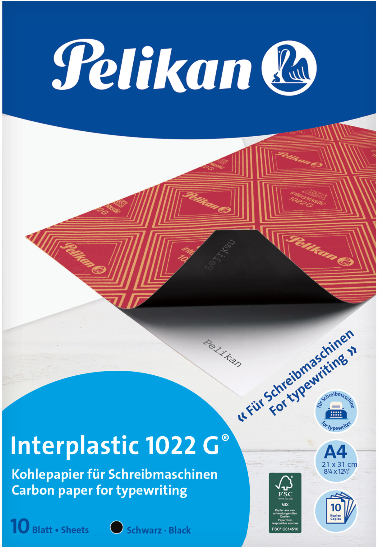PELIKAN Papier de carbone 1022G A4 401026 entre plastique 10 feuilles