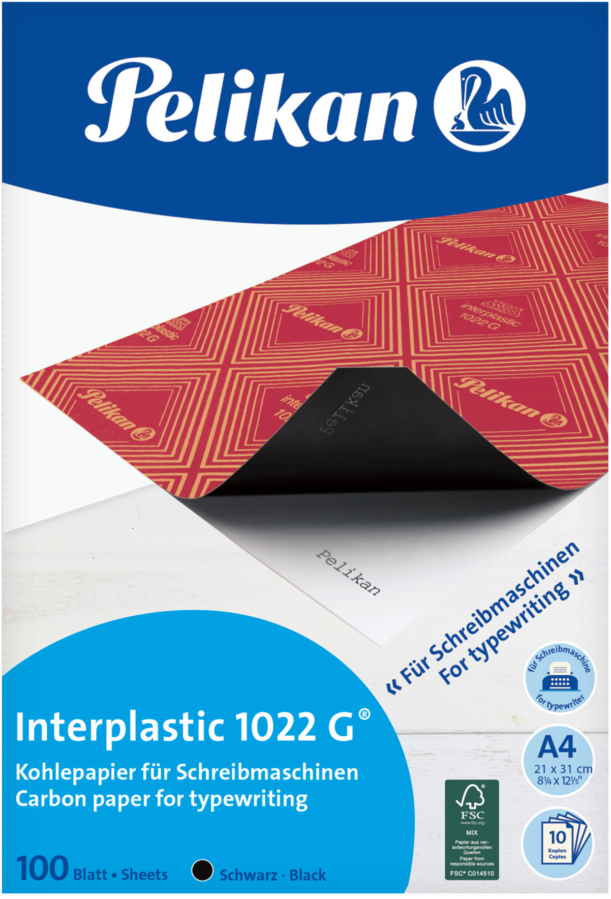 PELIKAN Papier de carbone 1022G A4 404400 entre plastique 100 feuilles