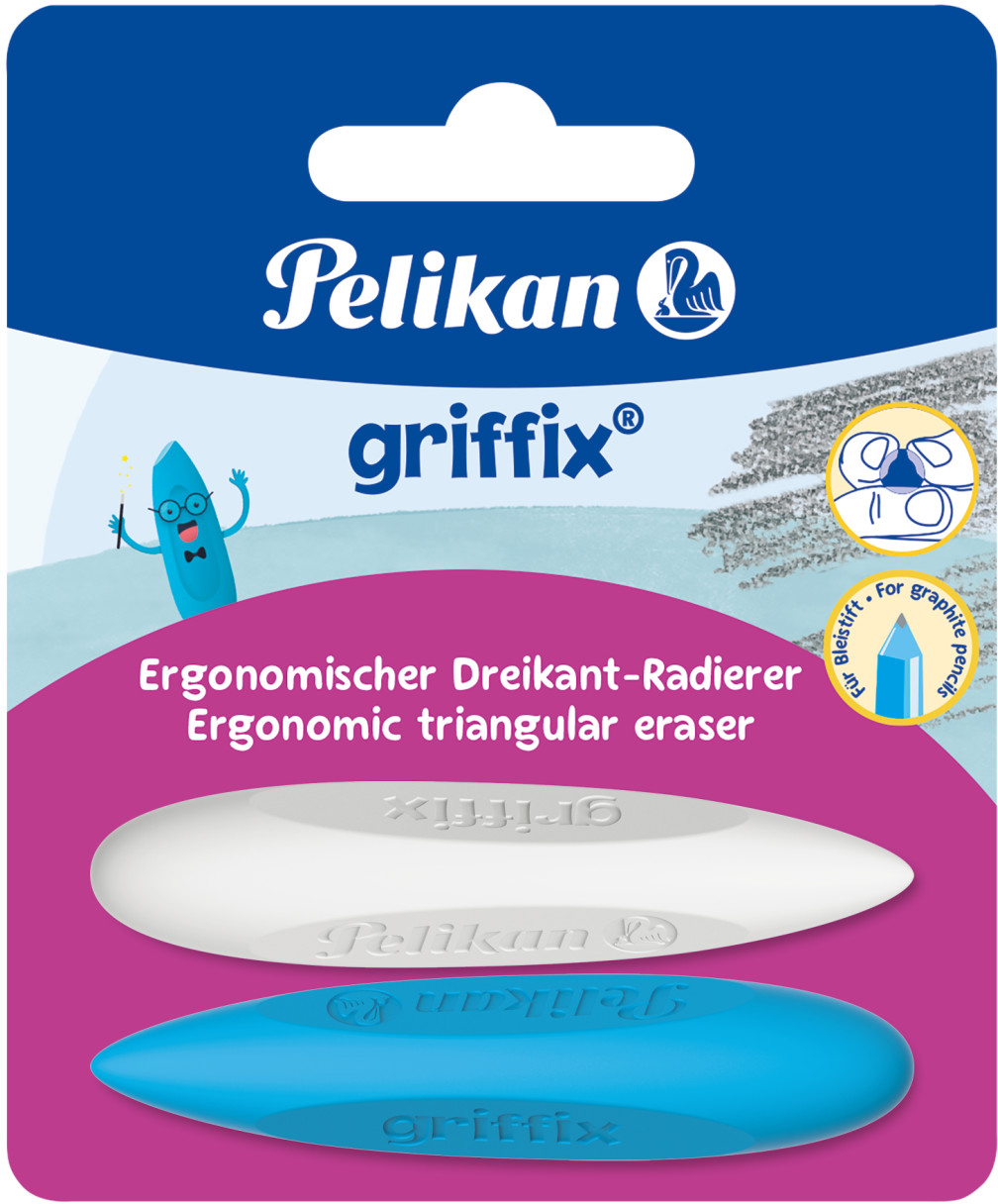photo PELIKAN Gomme Griffix 605311 bleu/blanc 2 pièces