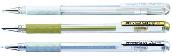 PENTEL Roller Hybrid Gel Grip 1.0mm K230M3XZW or, argent, blanc