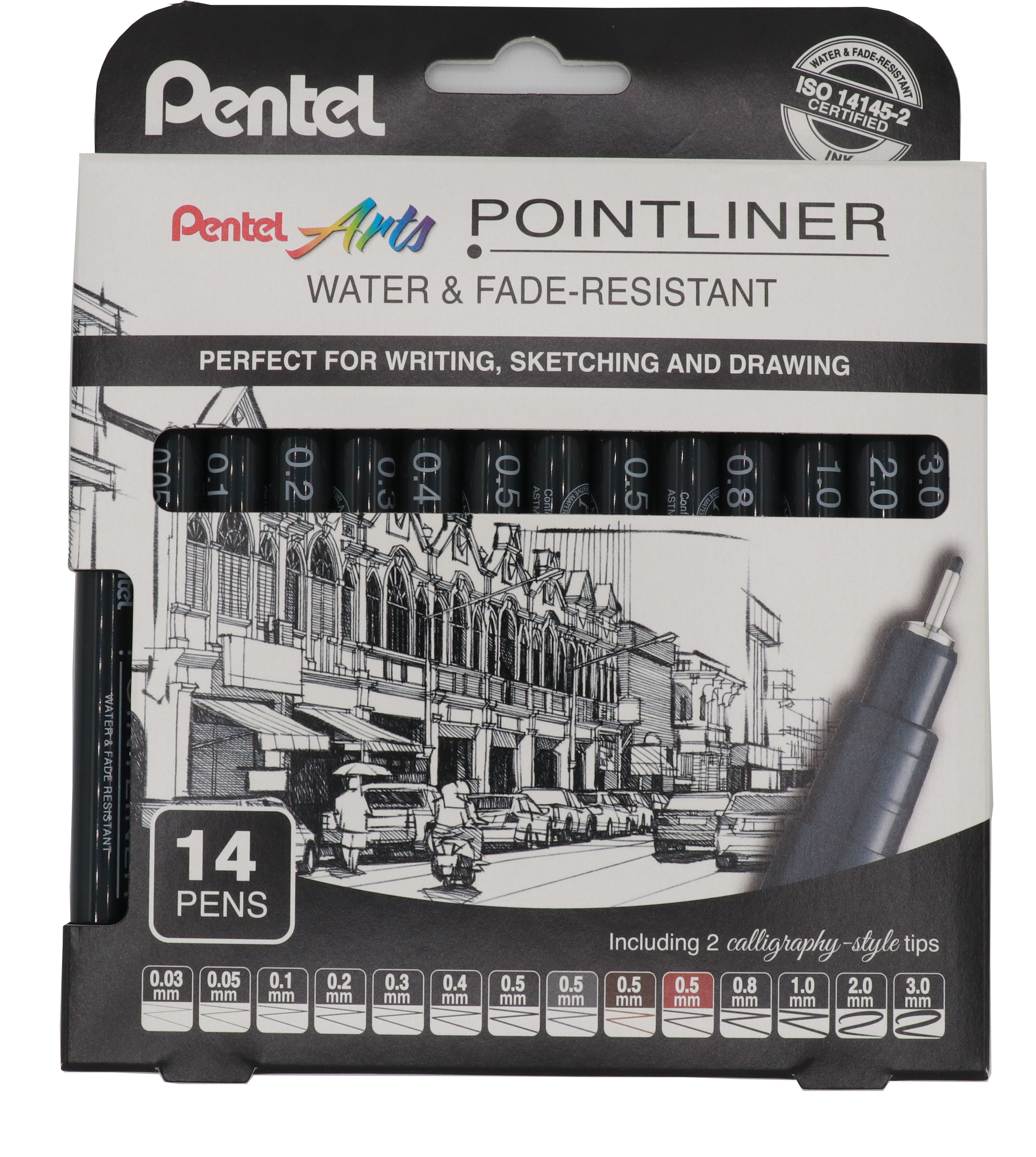 PENTEL Feutre fin Pigment max. 3mm YS20P-14 POINTLINER, noir 14 pièces