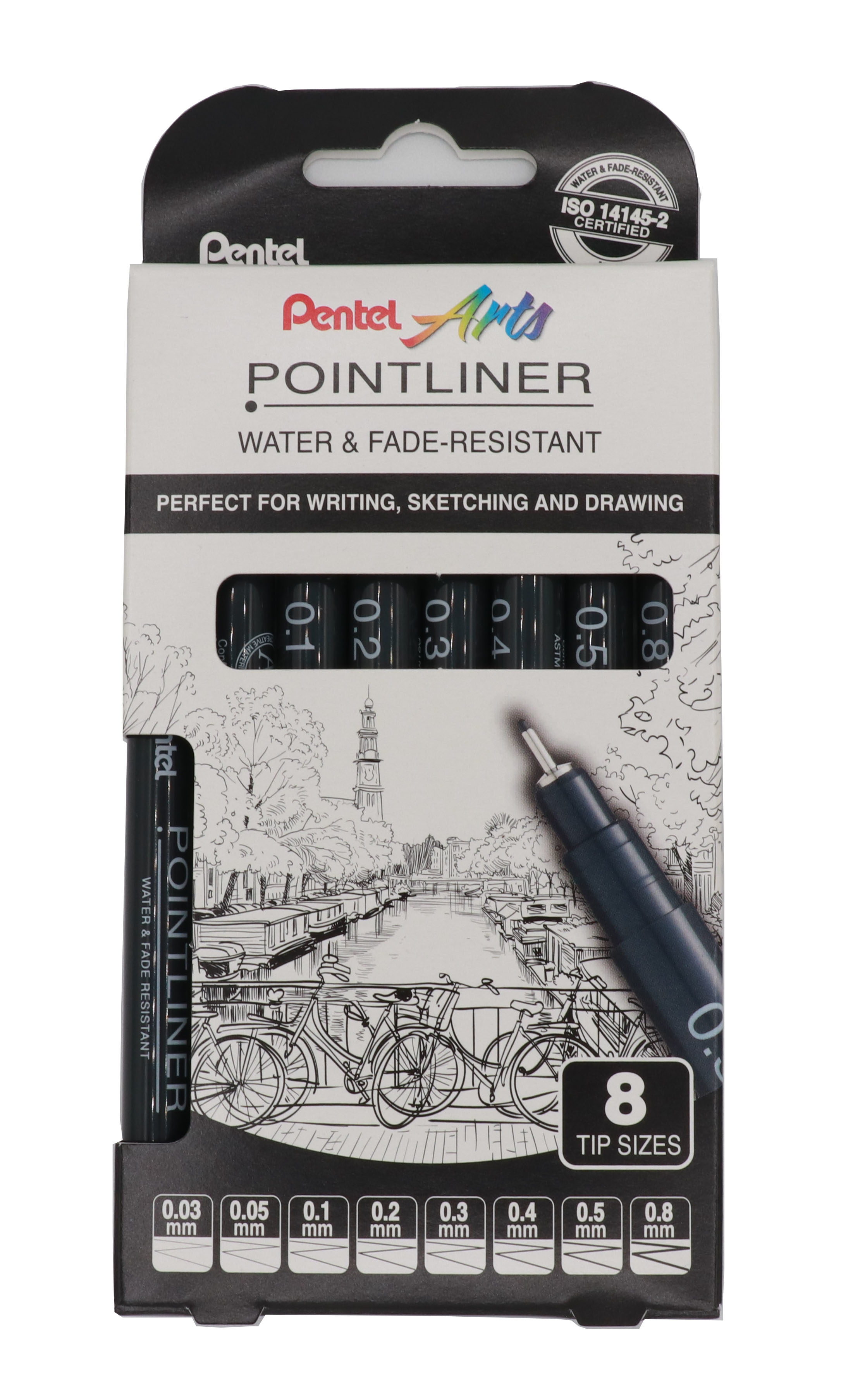 PENTEL Feutre fin Pigment max. 0.8mm YS20P-8 POINTLINER, noir 8 pièces
