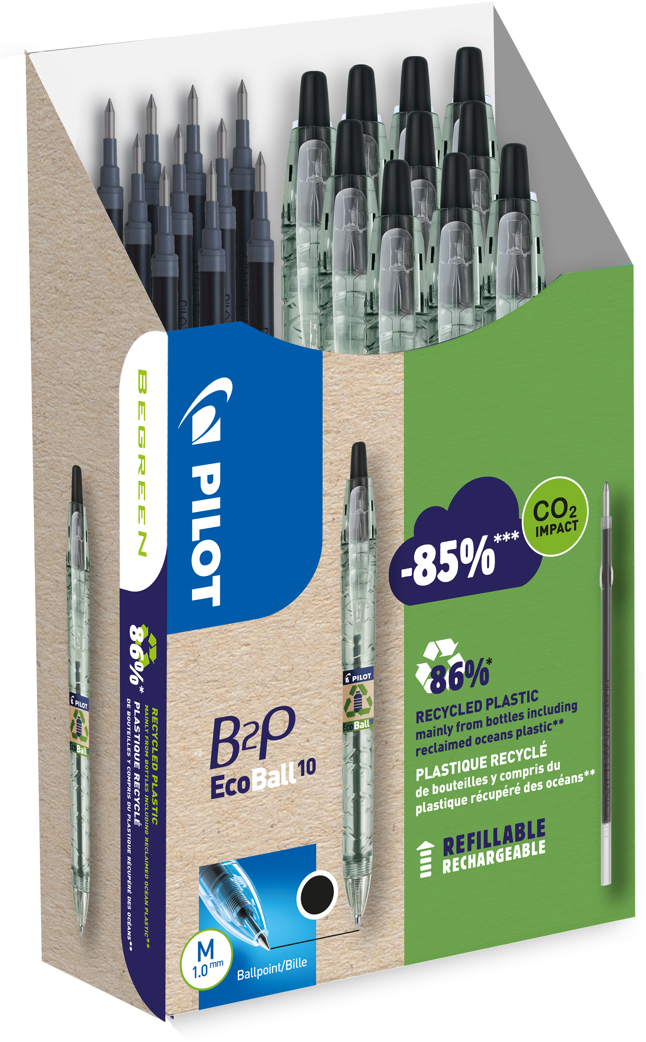 PILOT Begreen B2P Ecoball Greenpack 140.035.98 10+10 Refills noir