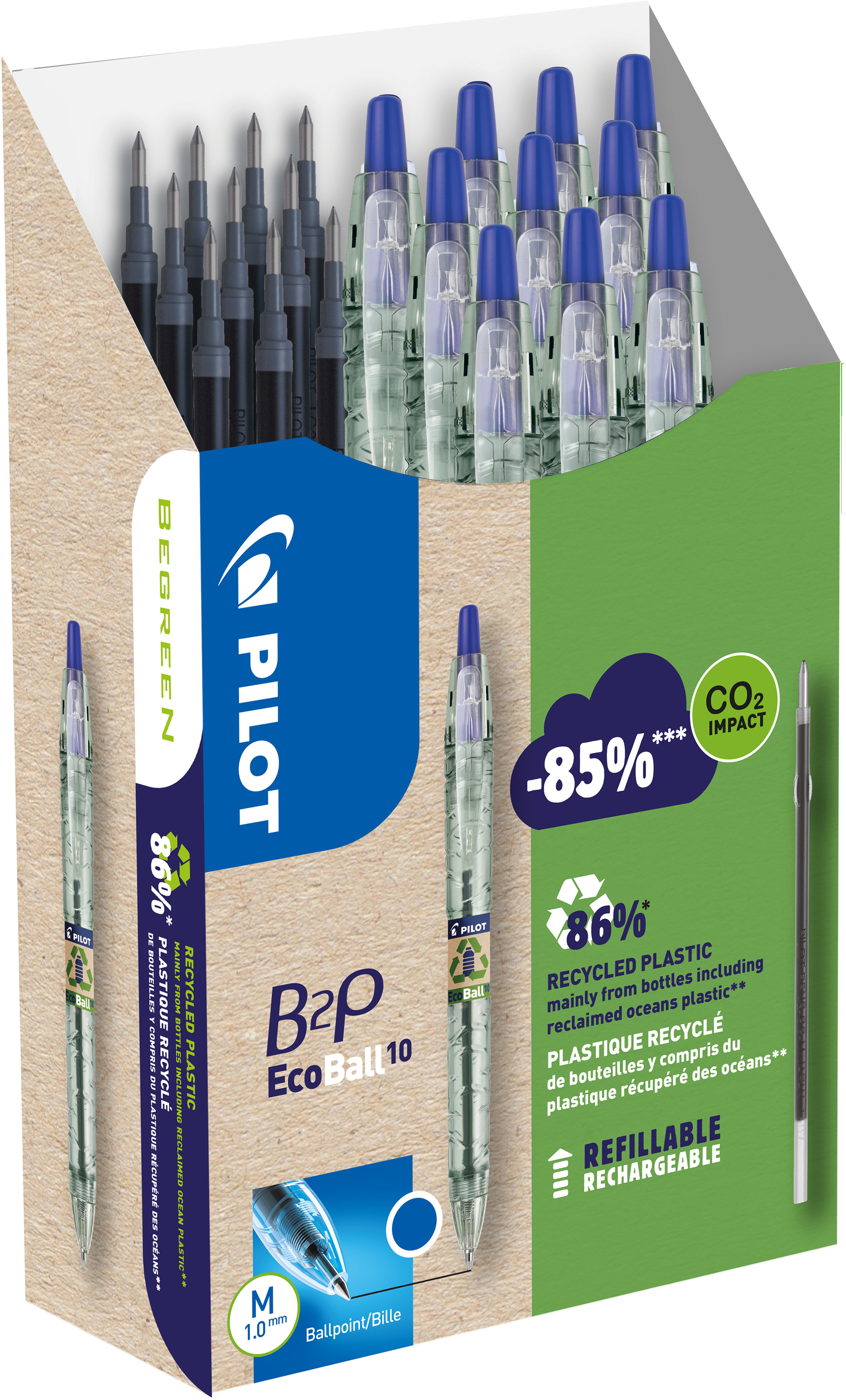 PILOT Begreen B2P Ecoball Greenpack 140.035.99 10+10 Refills bleu