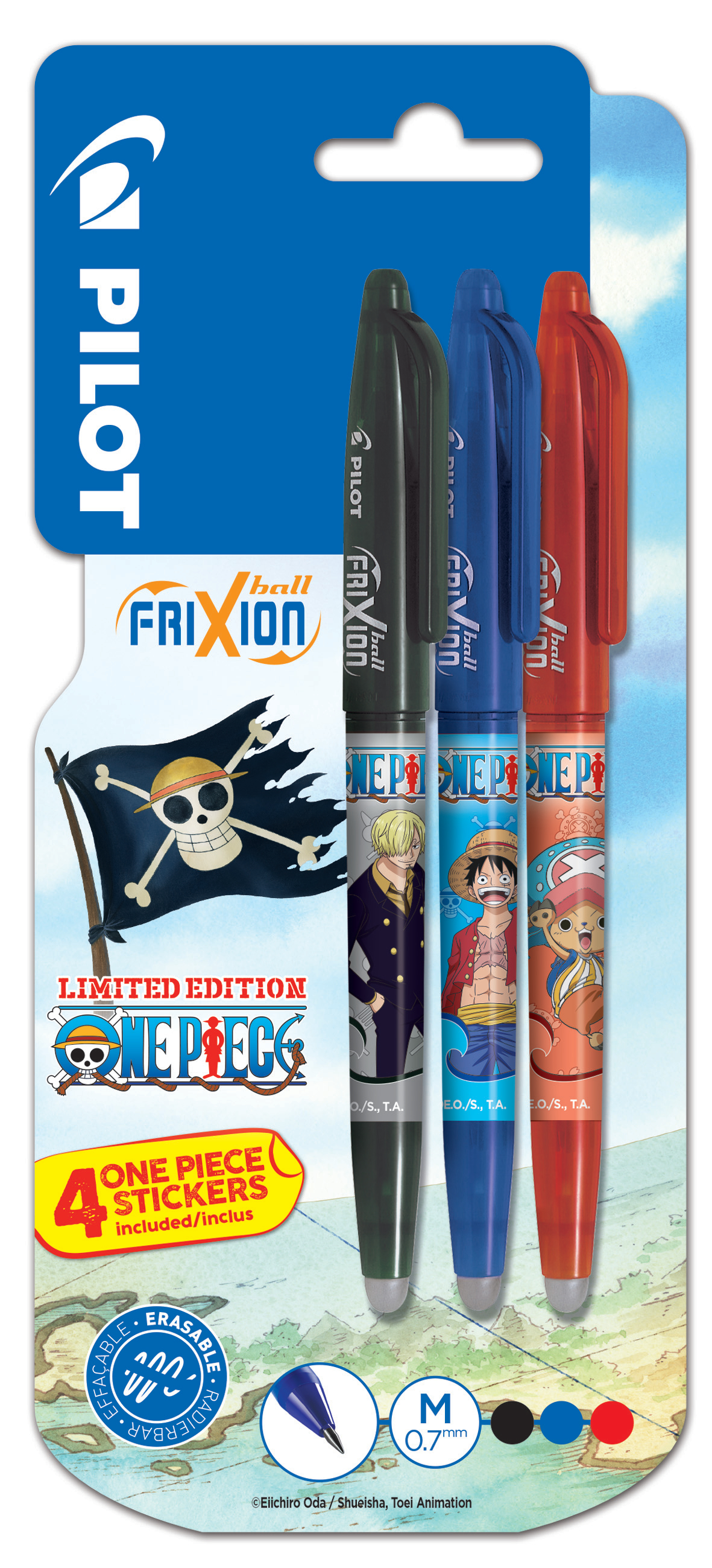 photo PILOT Frixion Ball OnePiece 0.7mm 150.300.96BL noir,rouge,bleu 3 pièces