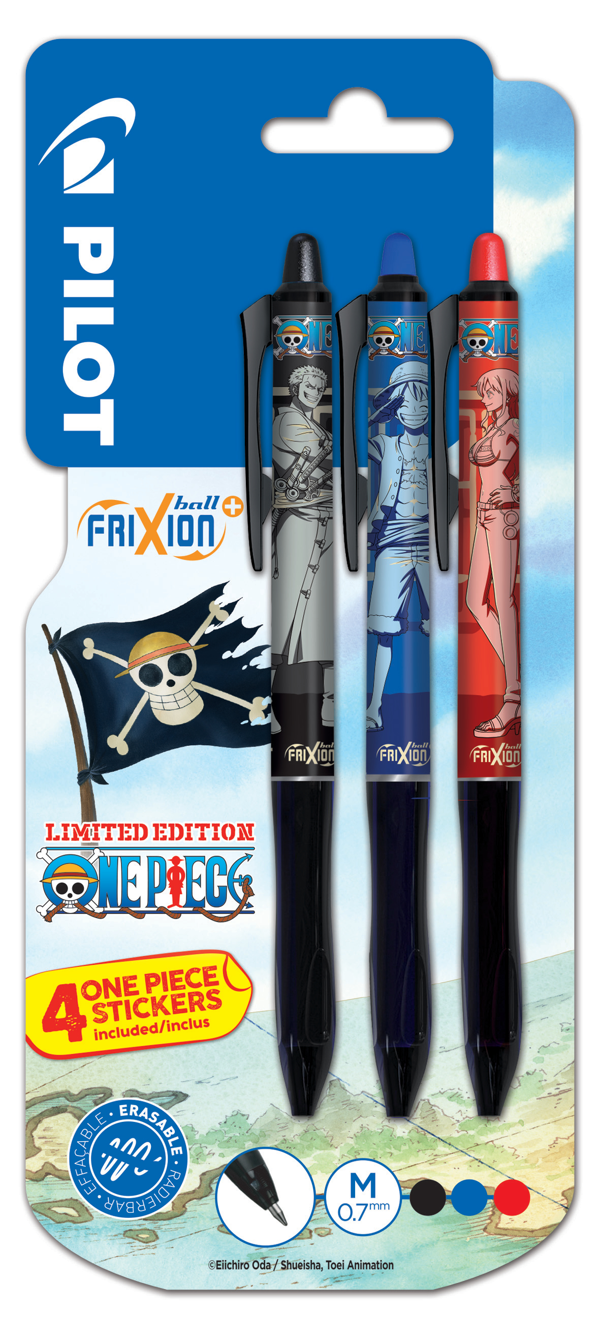 photo PILOT Frixion Plus+ OnePiece 0.7mm 150.330.96BL noir,rouge,bleu 3 pièces