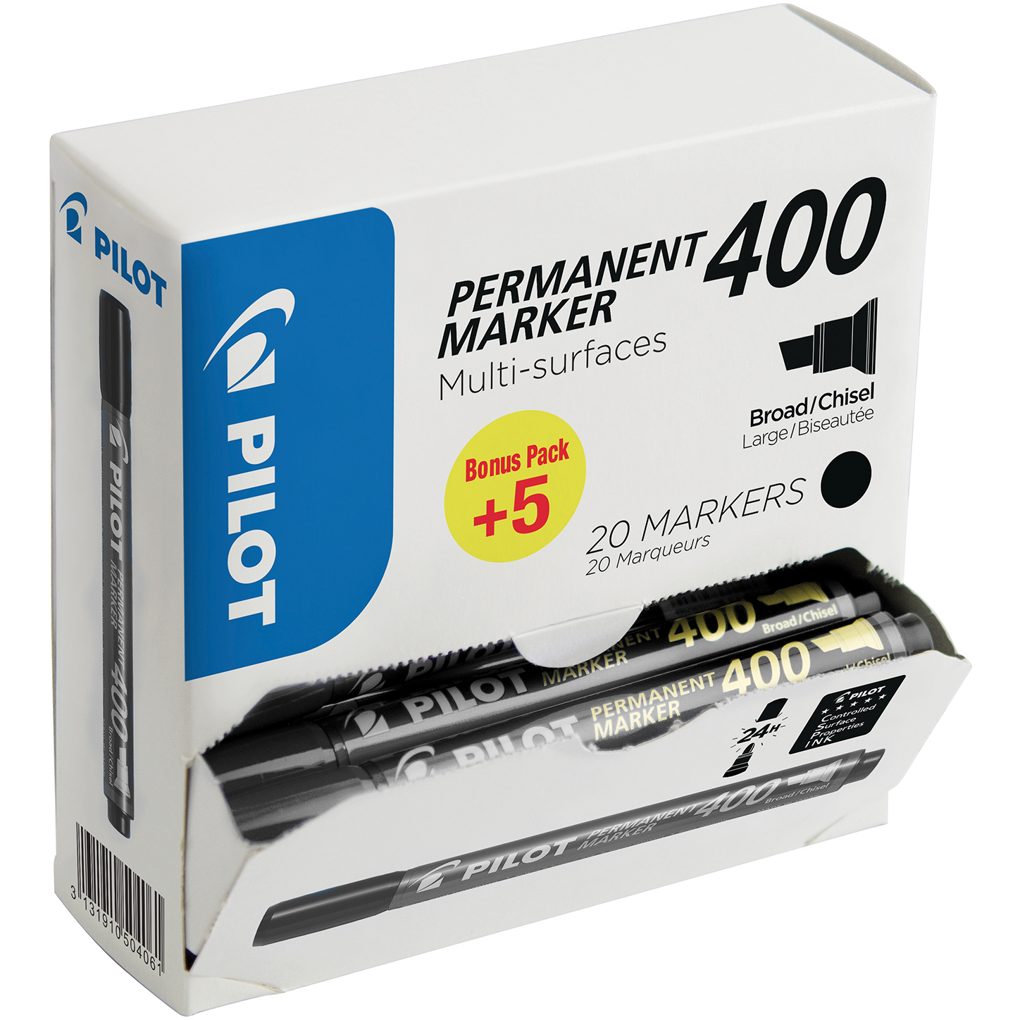 PILOT Permanent Marker 400 4mm 180.023.98 schwarz, Bonuspack 15+5 Stück
