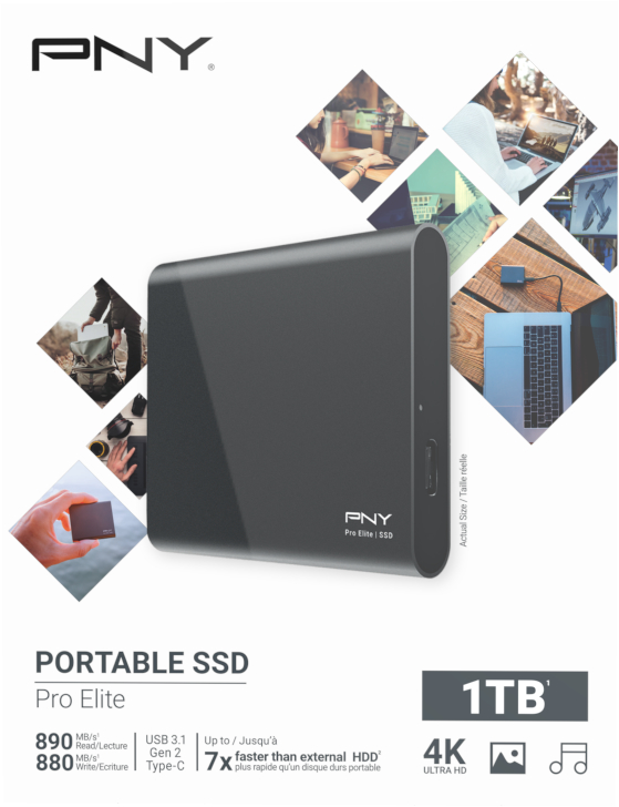 PNY Pro Elite USB 3.1 Gen 2 1TB PSD0CS2060-1TB-RB Type-C Portable SSD dark-grey