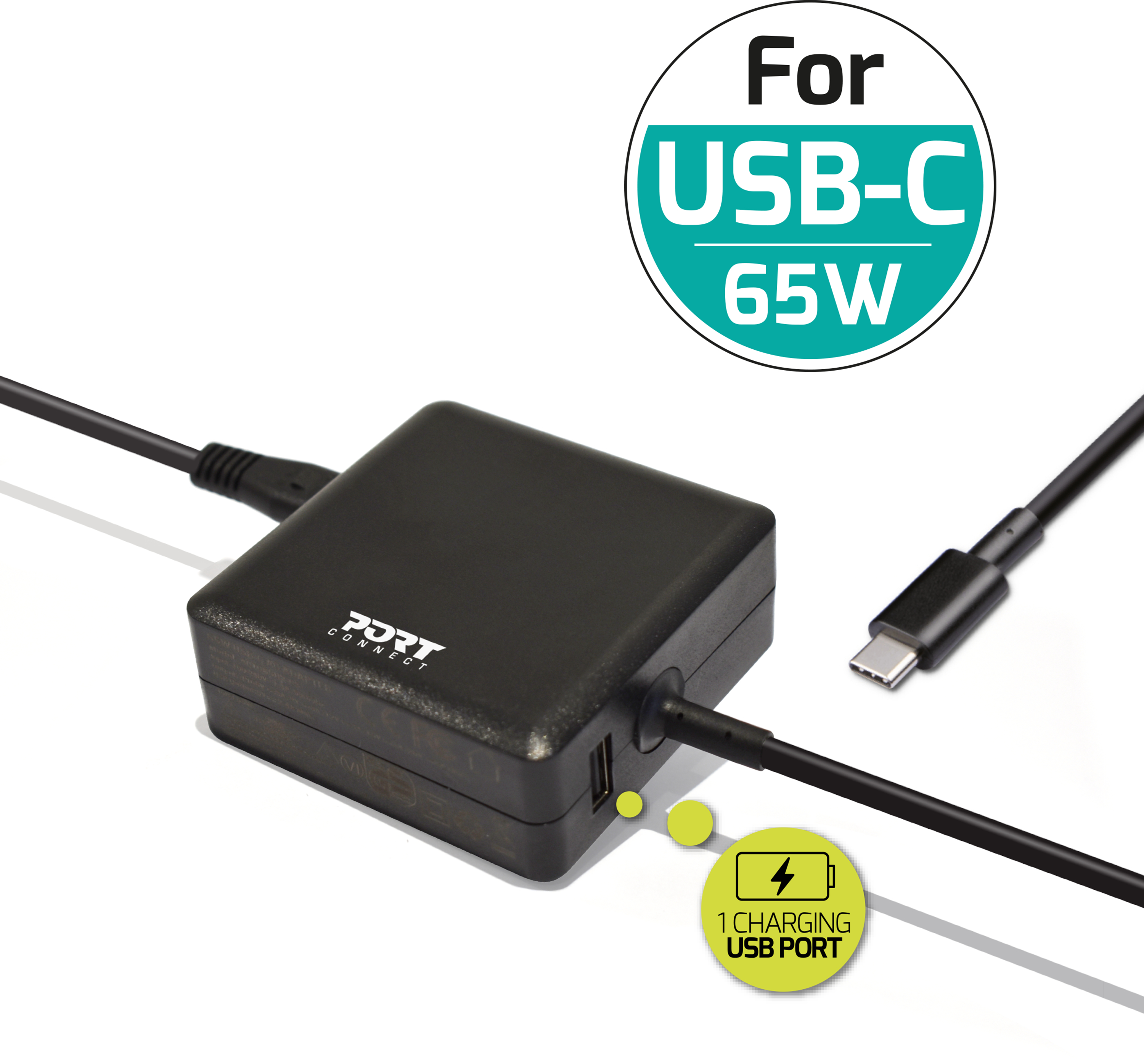PORT PowerSupply 65W-Type-C EU 900097 black,& 1 charging USB Port