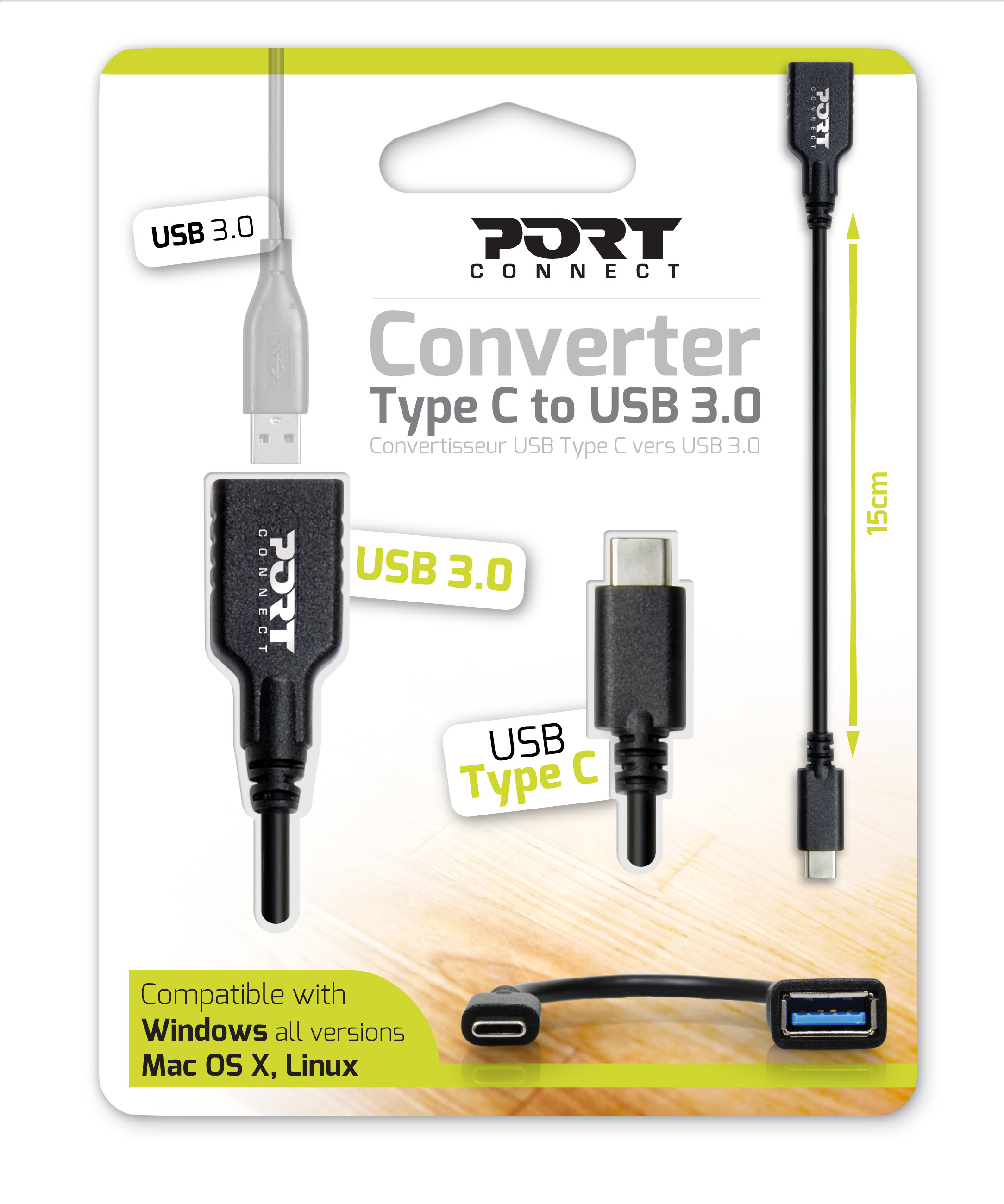 PORT Converter TypeC to USB 3.0 900133 cable 15cm black
