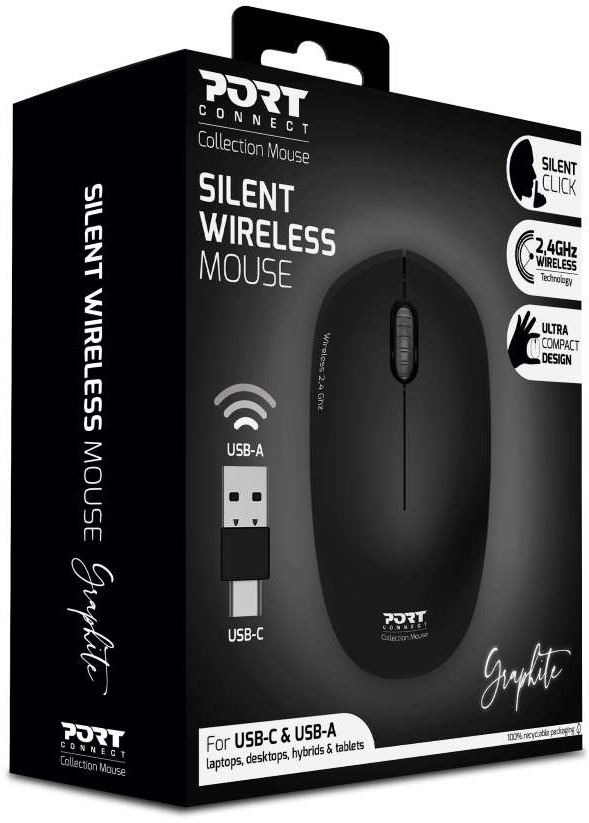 PORT Silent Mouse Wireless 900540 USB-C/USB-A, Graphite