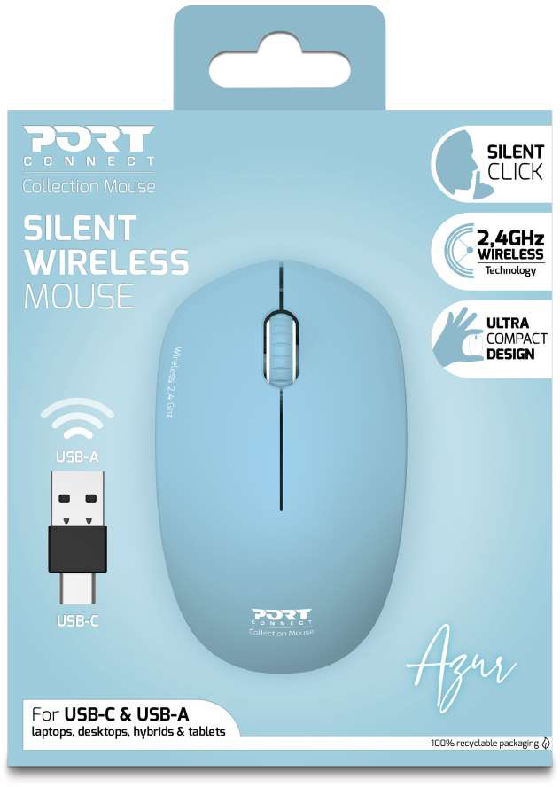 PORT Silent Mouse Wireless 900544 USB-C/USB-A, Azur