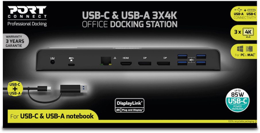 PORT DOCKING TYPE C OFFICE 901904-EU 3 X 4K-CH, USB-C/USB 3.0