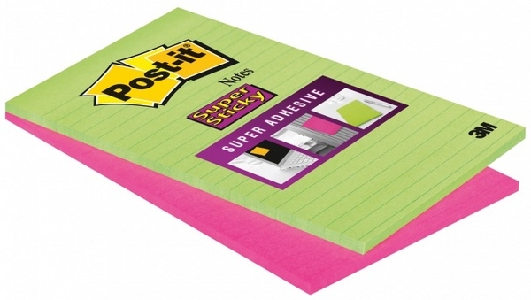 POST-IT Bloc Super Sticky 125x200mm 5845-SSEU vert/pink, 2x45 flls. lignées