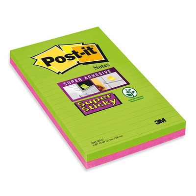 POST-IT Bloc Super Sticky 203x127mm 5845-SSUC vert/pink,4x 45 flls.,lignées vert/pink,4x 45 flls.,li