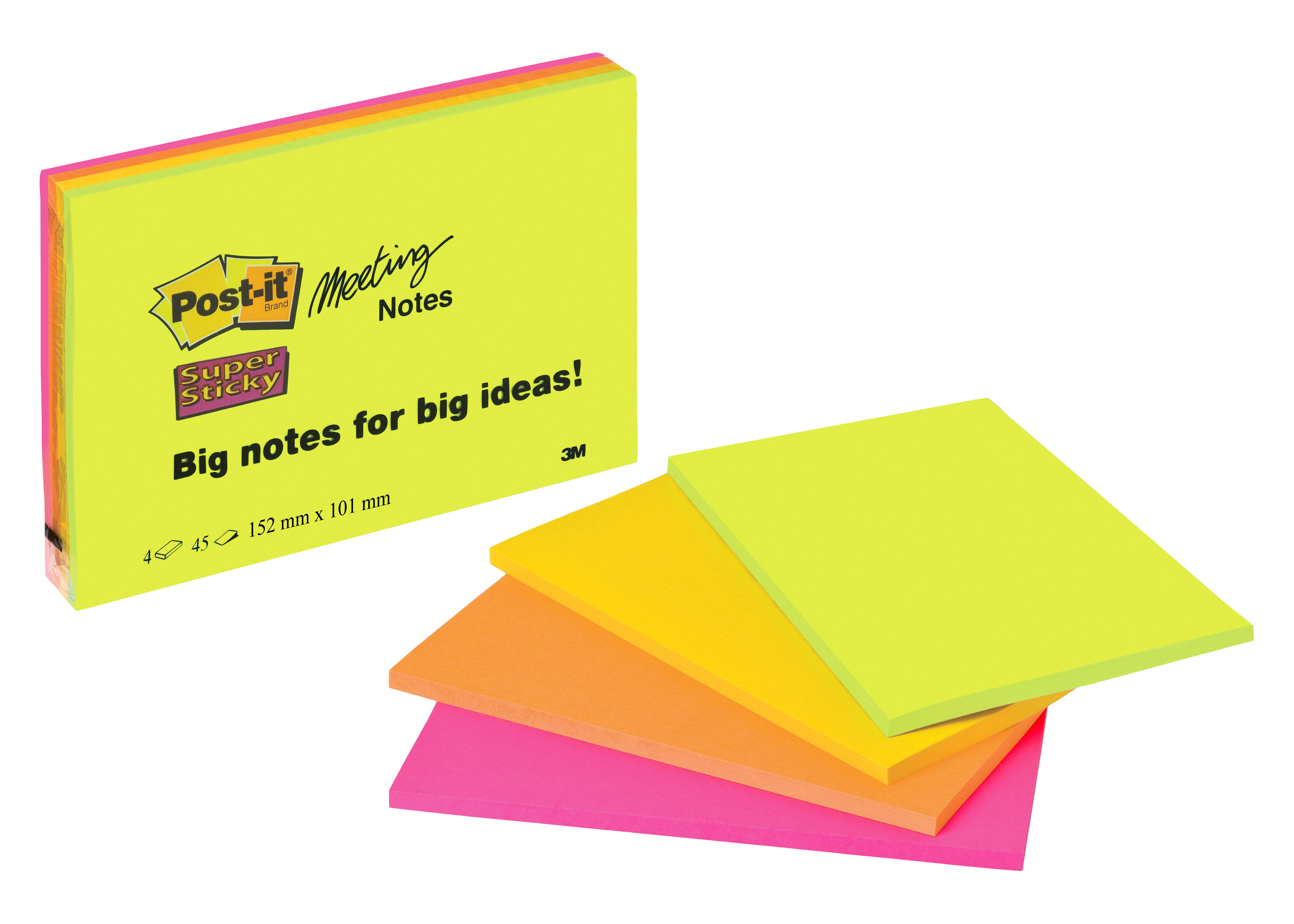 POST-IT Super Sticky Big Notes 4x45 f. 6445-4SS 4 couleurs ass. 152x101mm
