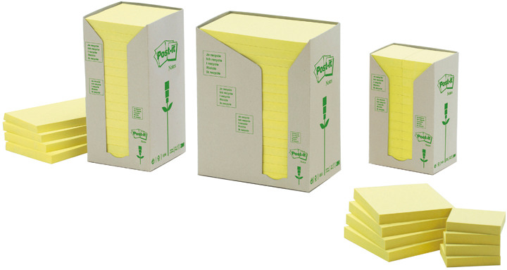 POST-IT Bloc-notes recycl. 51x38mm 653-1T jaune, 24x100 flls.