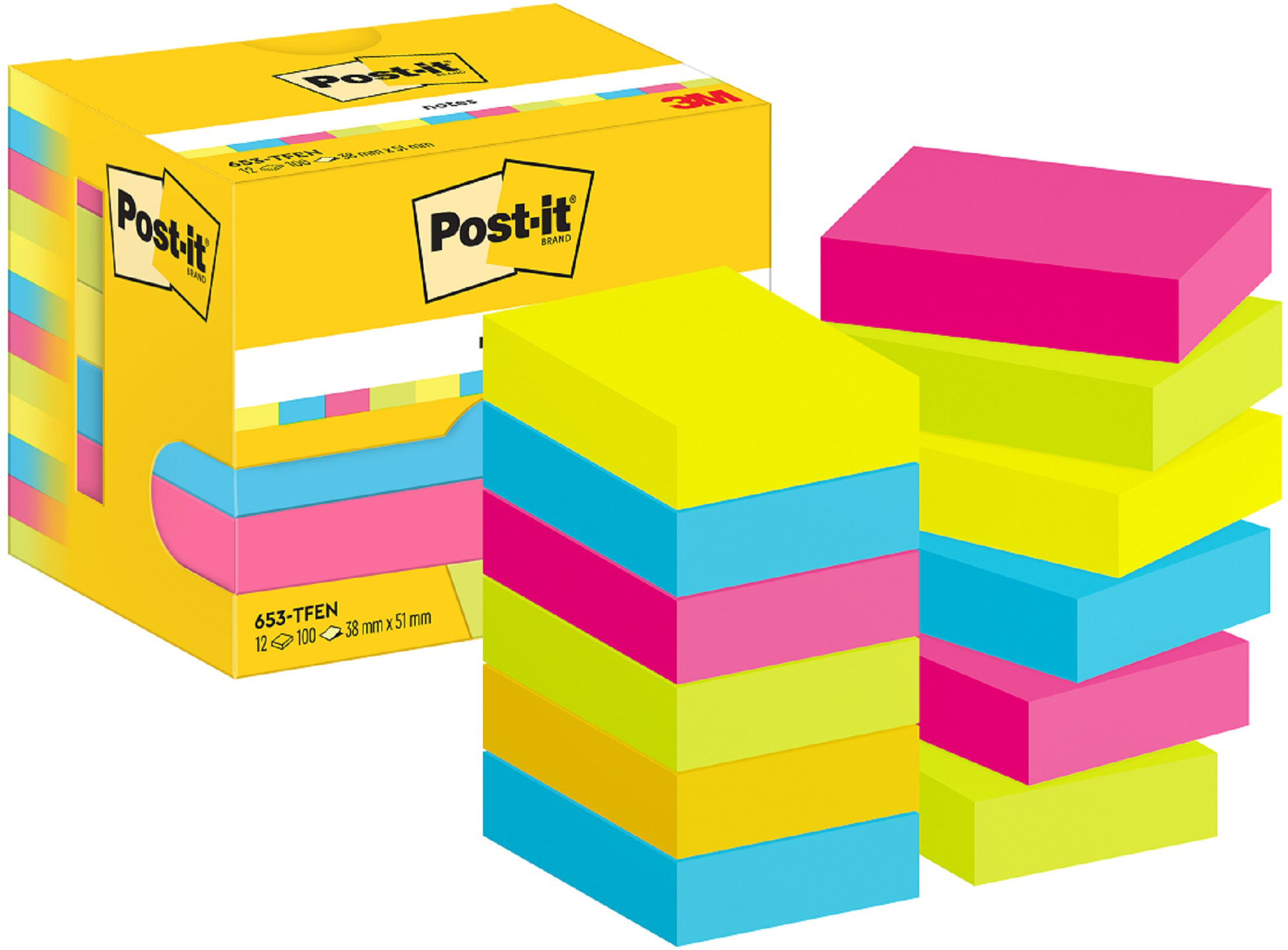 POST-IT Notes Energetic 51x38mm 653-TFEN 4-couleurs 12x100 feuilles