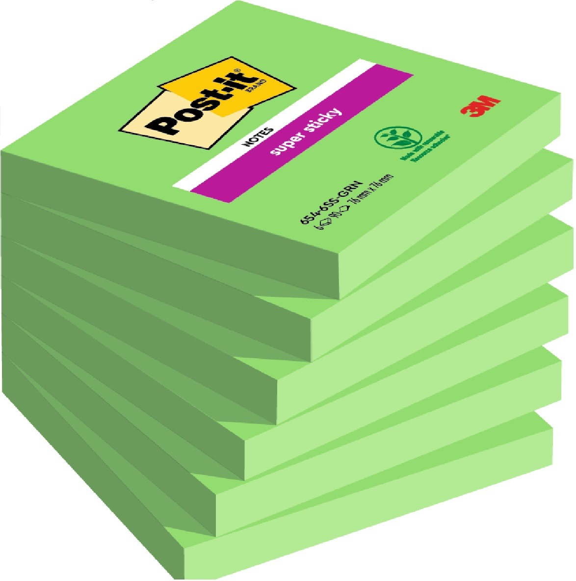 POST-IT Notes Super Sticky 76x76mm 654-6SS-GRN vert 6x90 feuilles