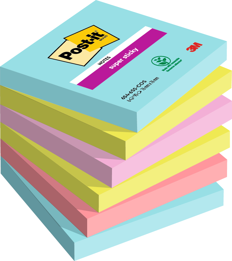 POST-IT Super Sticky Notes 76x76mm 6546SSCOS Cosmic 4 couleurs 6x90 flls.
