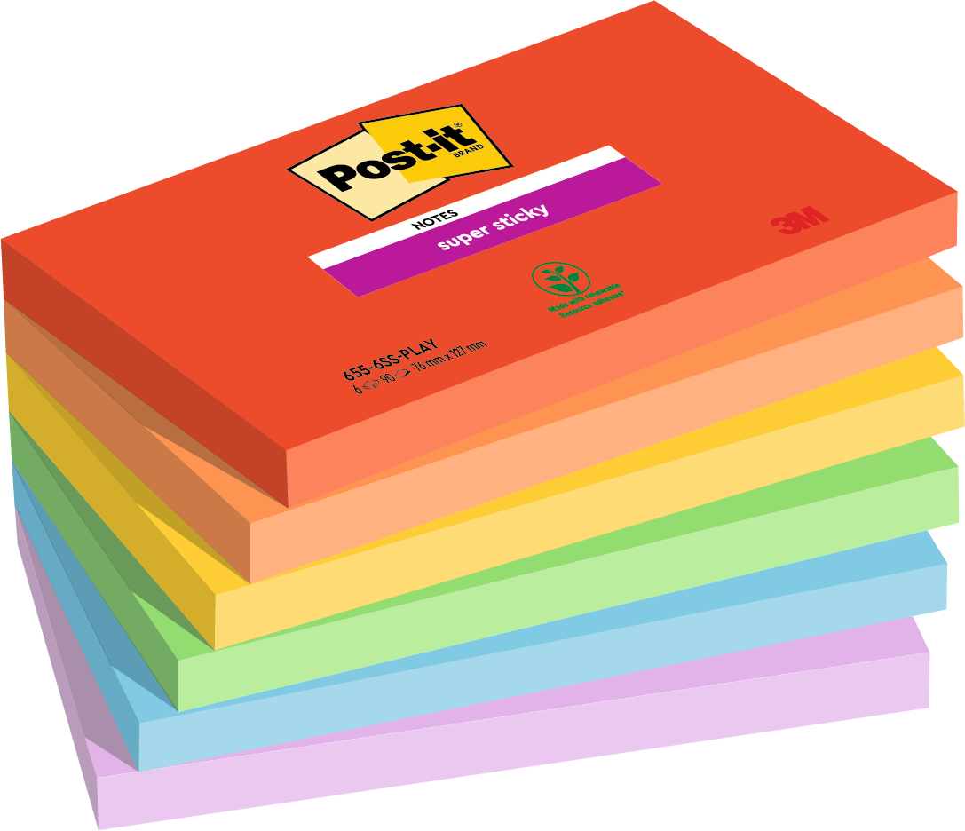 POST-IT Super Sticky Notes 127x76mm 655-6SS-PLAY PLAYFUL Collection 6x90 Feui.
