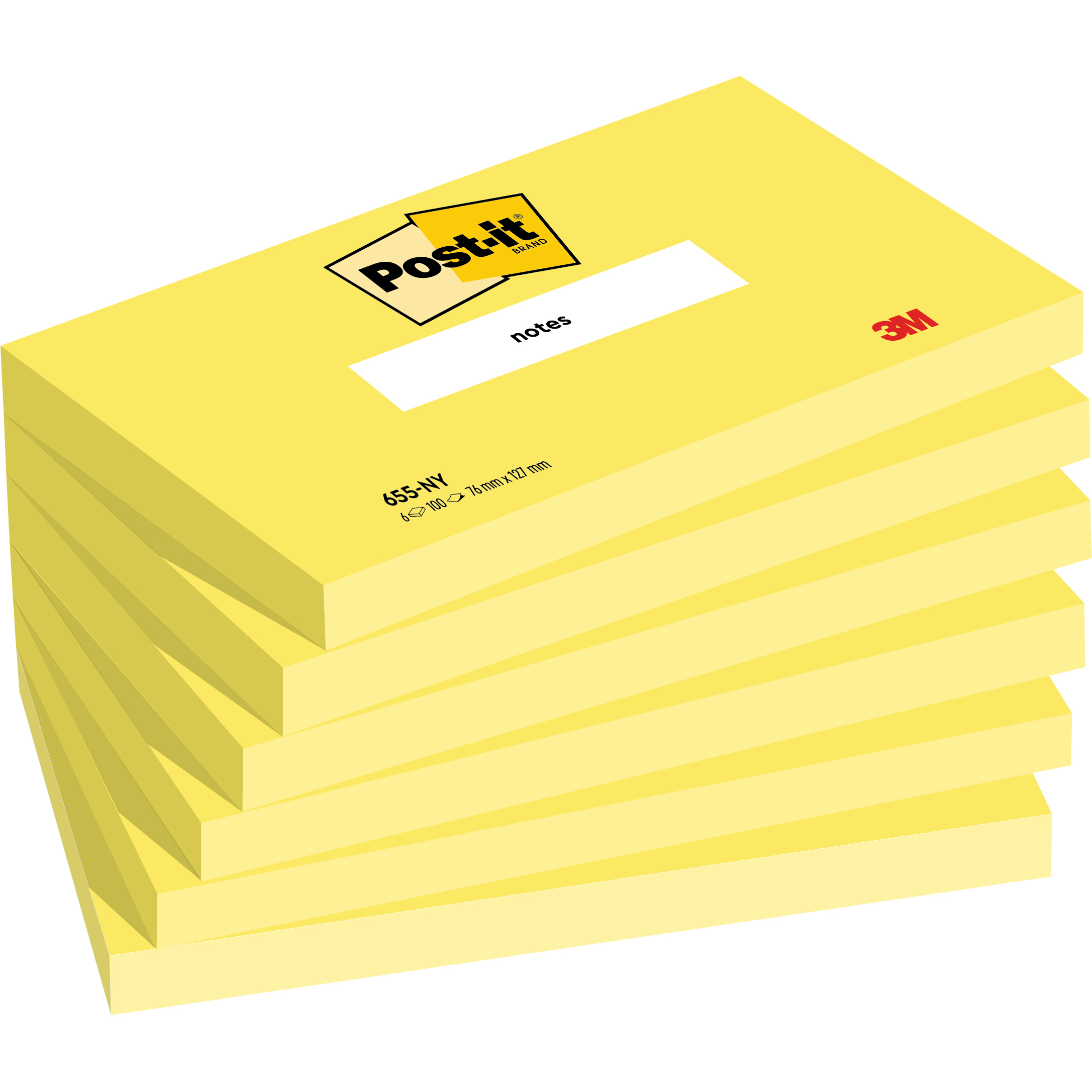 POST-IT Notes adhésives 76x127 mm 655-NY jaune fluo 6x100 feuilles