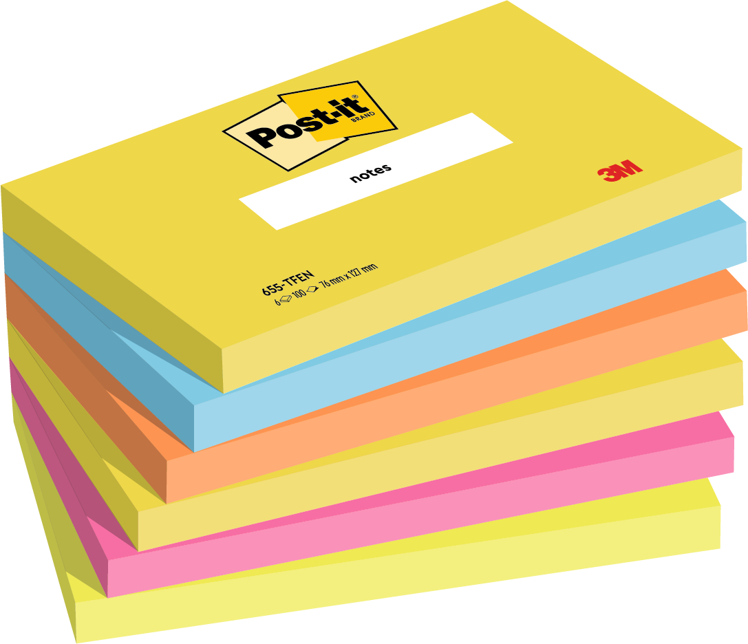 POST-IT Sticky Notes Energy 127x76mm 655-TFEN 6-couleurs 6x100 feuilles
