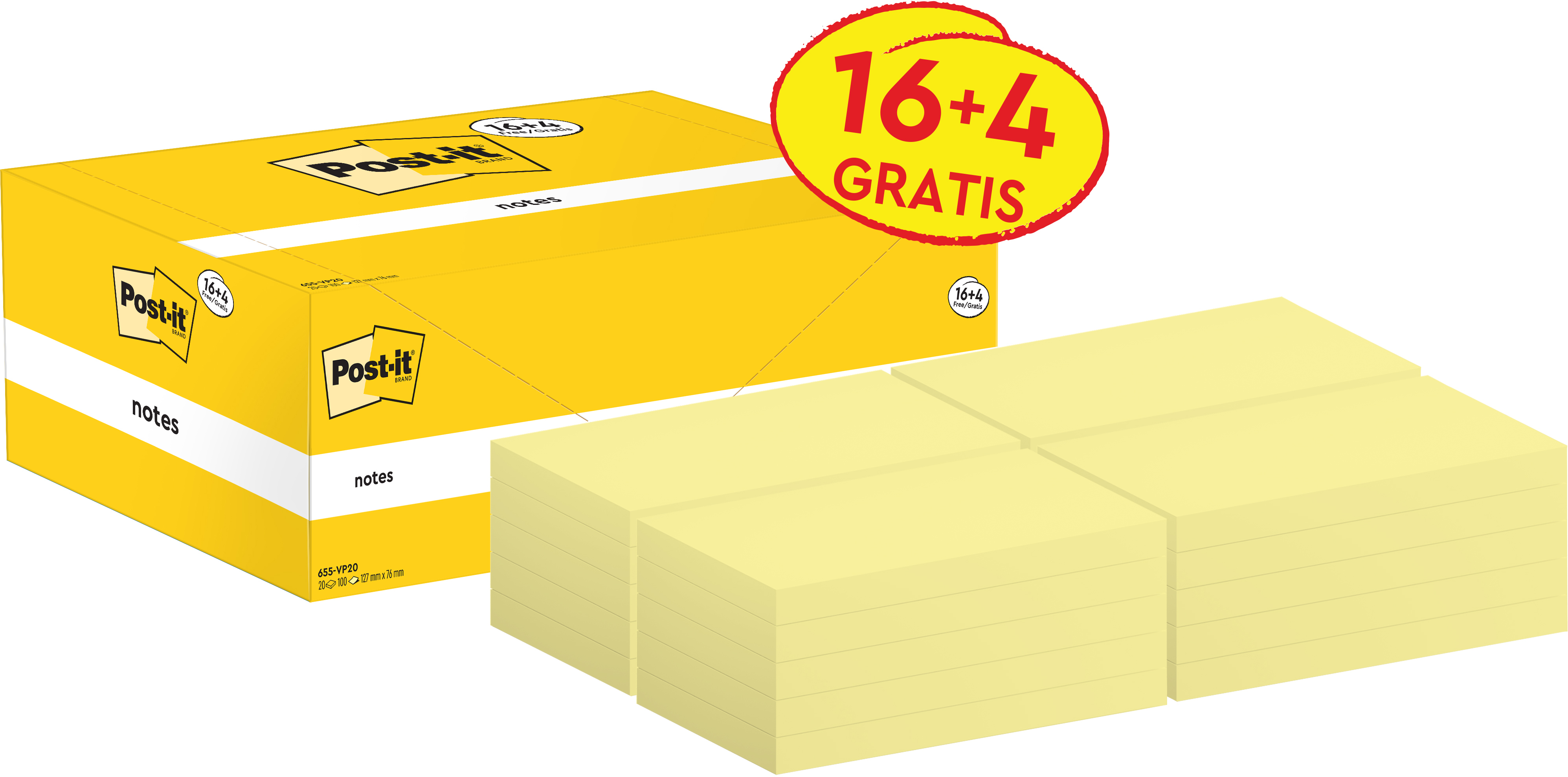 POST-IT Block Sparbox 127x76mm 655-VP20 gelb/100 Blatt 20 Stück