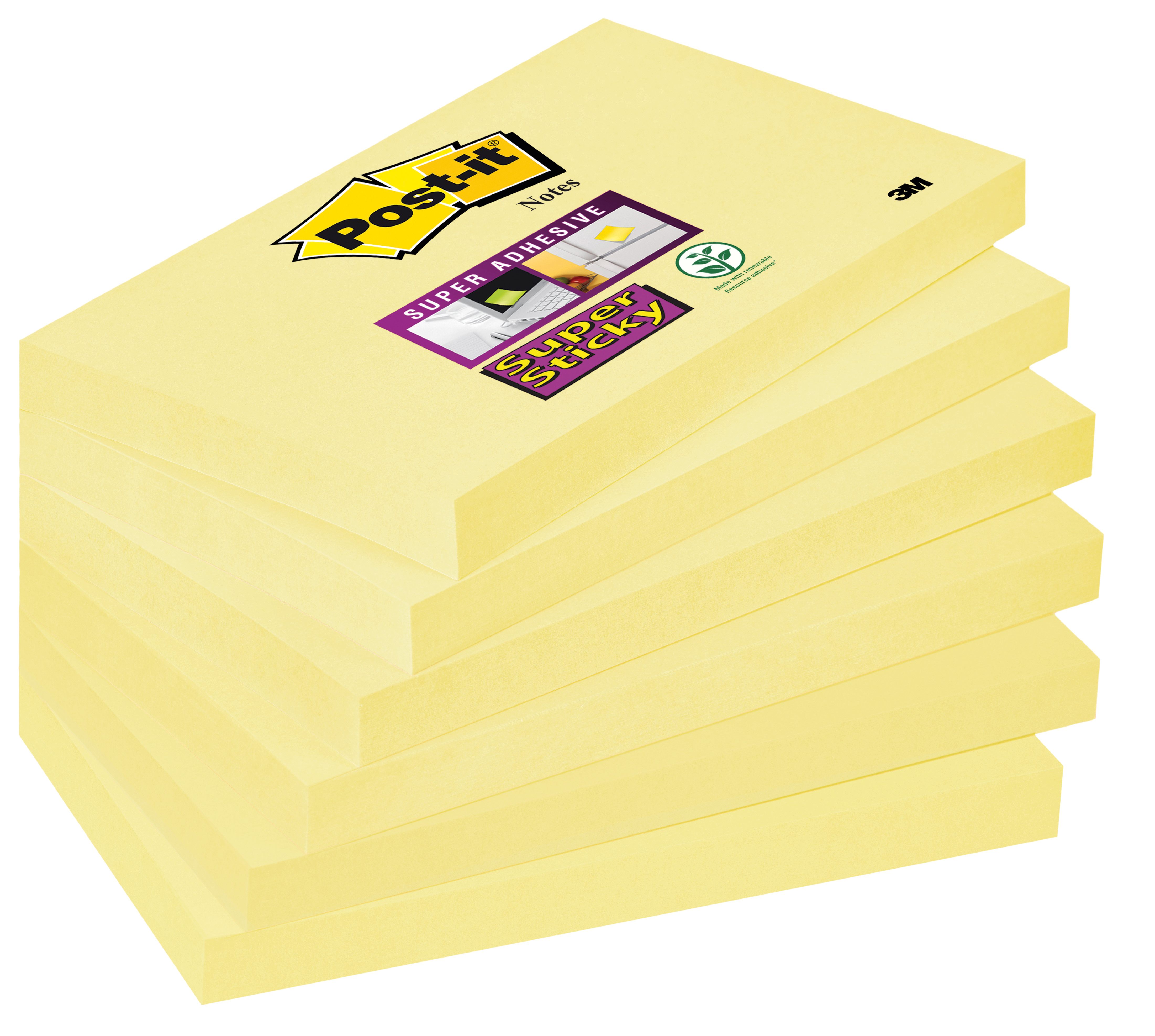 POST-IT Notes Super Sticky 76x127mm 6556SSCY jaune 6x90 feuilles