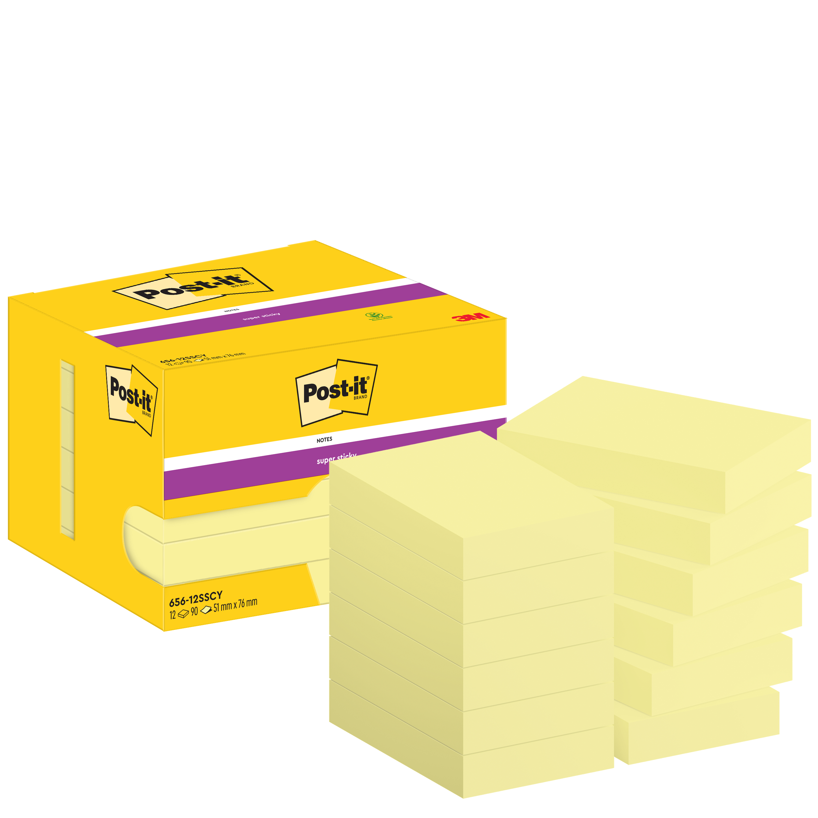 POST-IT Super Sticky Notes 47.6x73mm 656-12SSCY jaune 12x90 feuilles