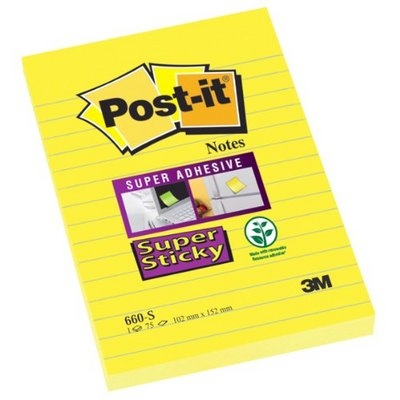 POST-IT Bloc Super Sticky 102x152mm 660-S jaune/75 feuilles, lignées jaune/75 feuilles, lignées