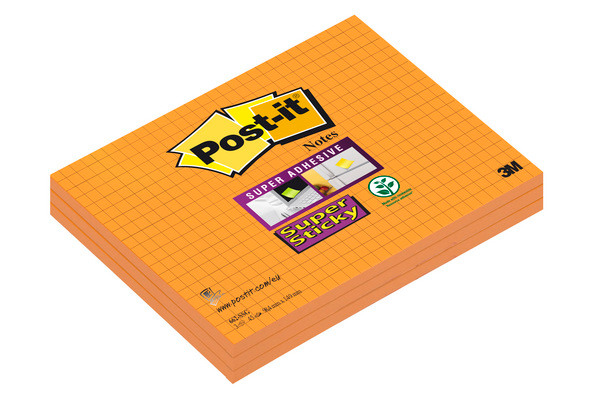 POST-IT Block Super Sticky 101x152mm 662-SSG orange, 3x45 Blatt, kariert