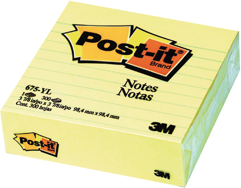 POST-IT Haftnotizen 100x100mm 675-YL gelb, 300 Blatt, liniert