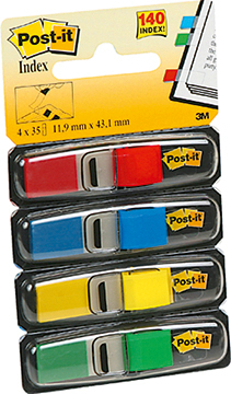POST-IT Haftmarker Index 11,9x43,2mm standard 4 Farben transparent + Dispenser<br>