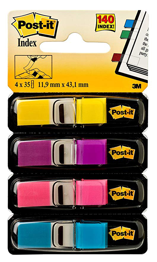 POST-IT Haftmarker Index 11,9x43,1mm 4 neon Farben transparent + Dispenser<br>