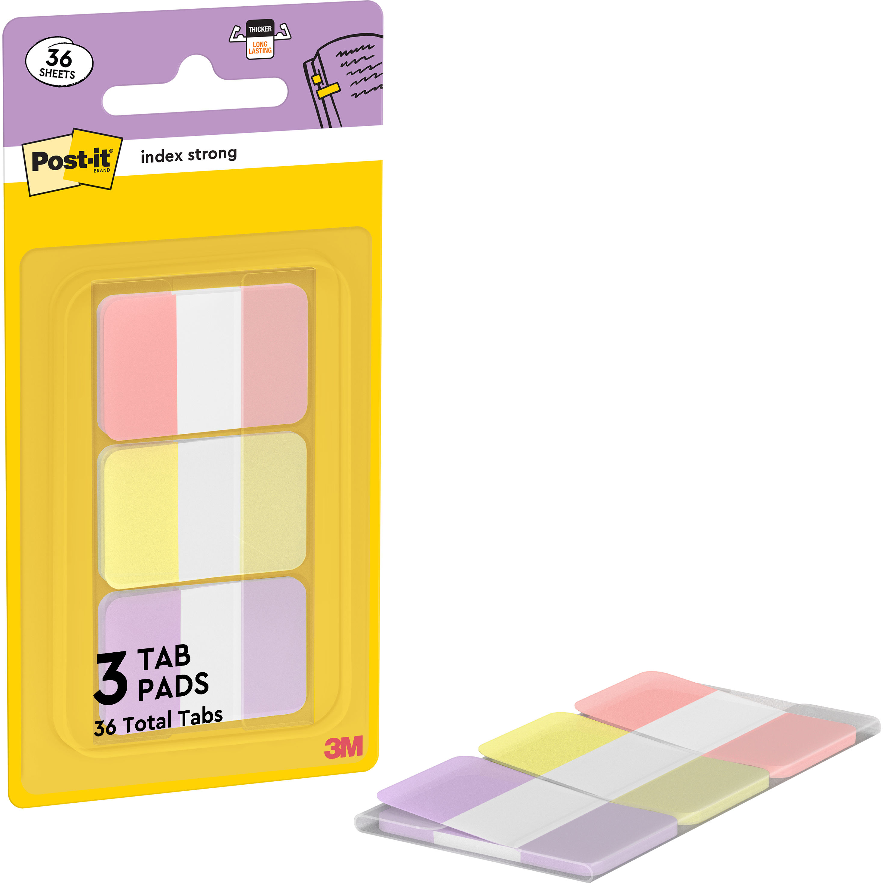 photo POST-IT Adhésifs Index 25.4x38.1mm 686-3SUN Strong, pastel 3x12 feuilles