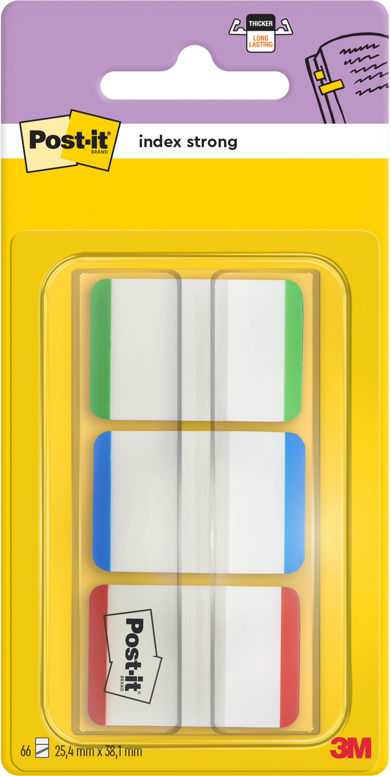photo POST-IT Index STRONG Disp. 25,4x38mm 686L-GBR vert,bleu,rouge 3 pcs.