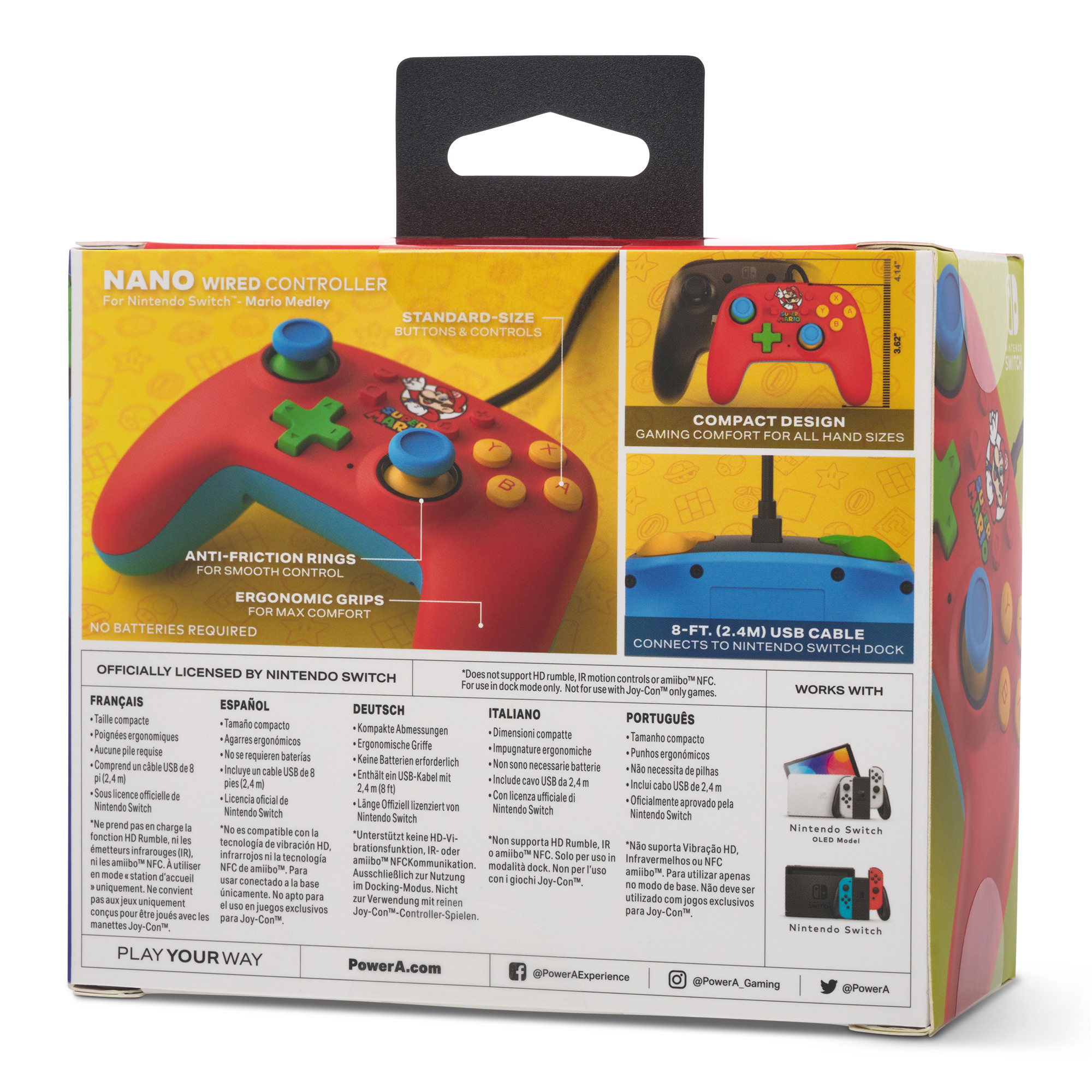 POWER A Wired Nano Controller NSW NSGP0123-01 Mario Medley, Red