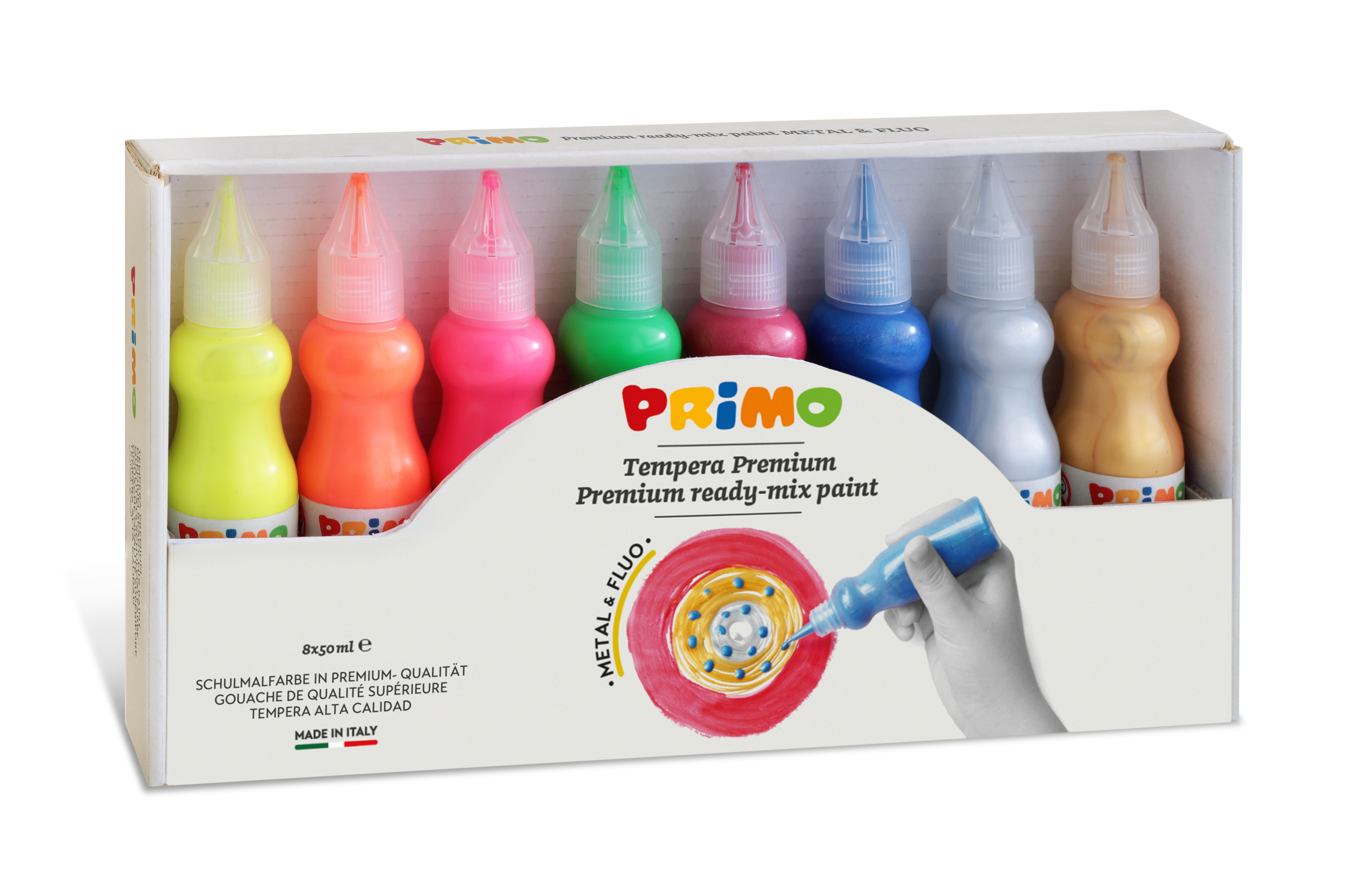 PRIMO Gouache 50ml 004252 Premium Met&Fluo, ass. 8 pcs.