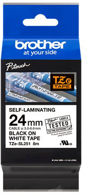 PTOUCH Ruban auto laminant noir/blanc TZE-SL251 PT-D800W/D900W 24mm