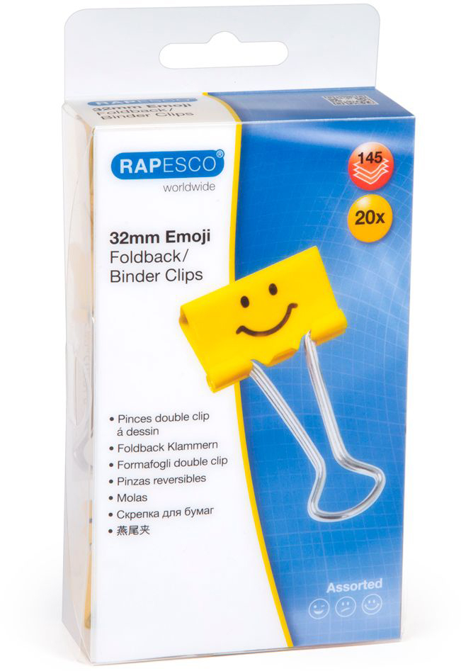 photo RAPESCO Foldback Clip Emoji 32mm 1354 jaune 20 pcs.