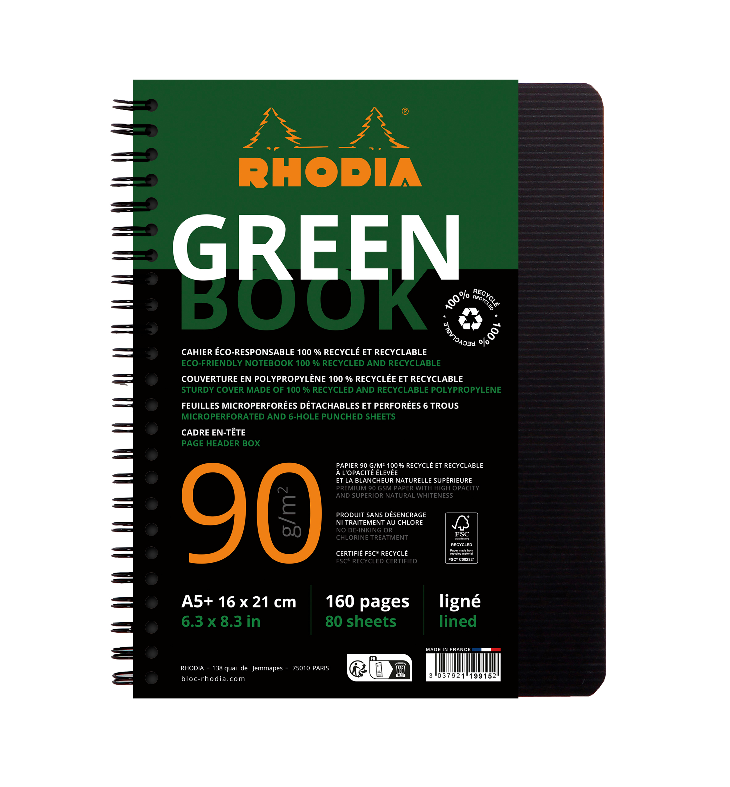 RHODIA Greenbook Carnet A5 119915C ligné 90g 160 f.
