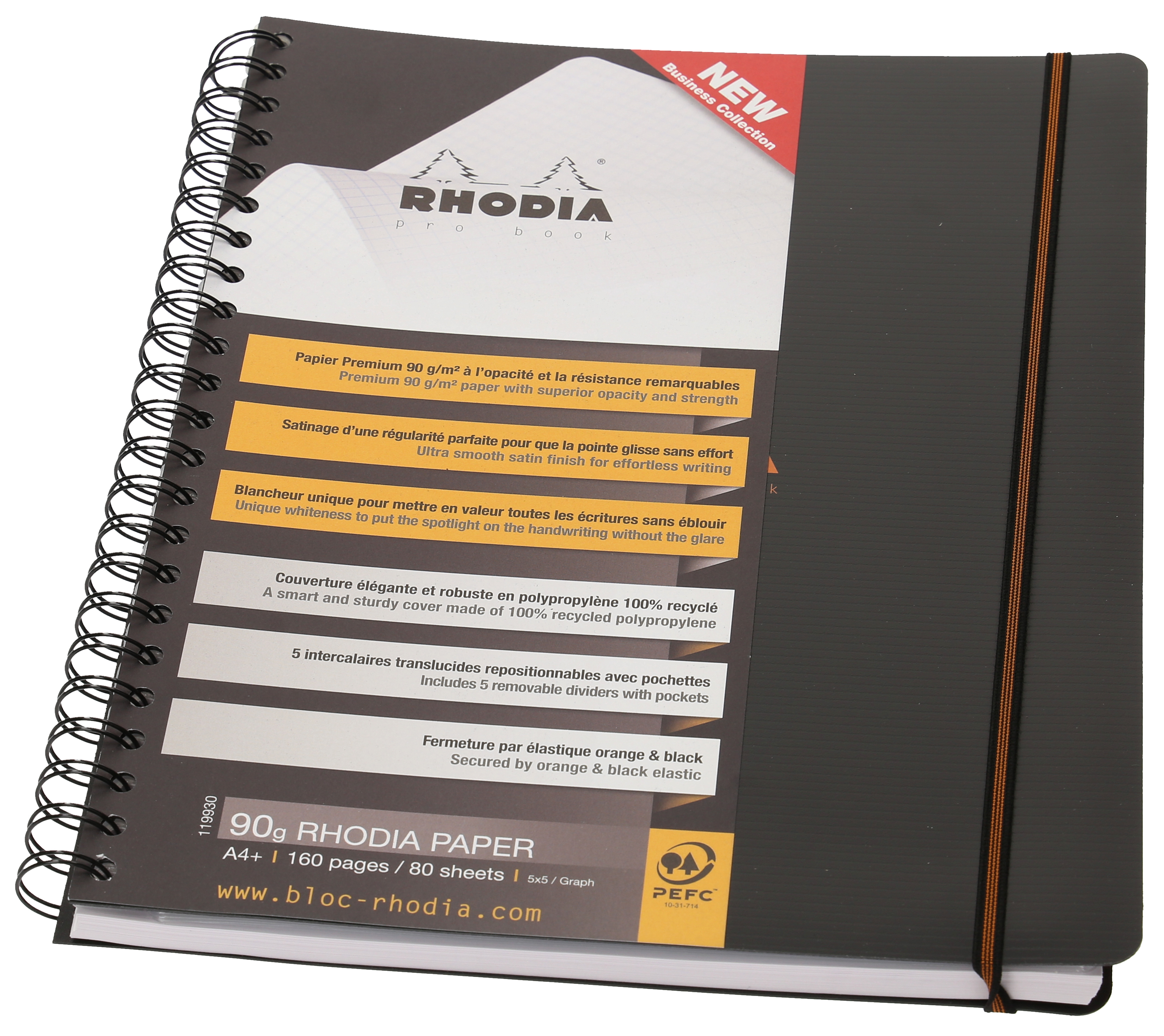 photo RHODIA Office Pro Book A4 119930C PP noir, quadrillé 160 flls.