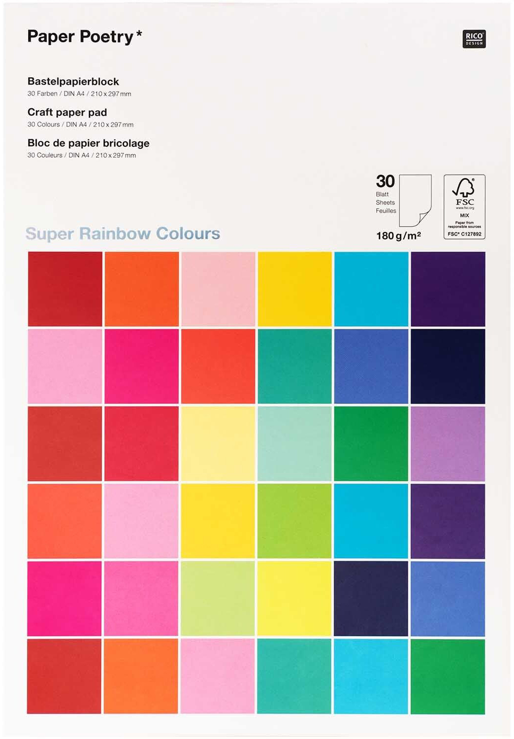 photo RICO DESIGN Bloc de bricolage A4 0 Super Rainbow 180g, 30 feui.