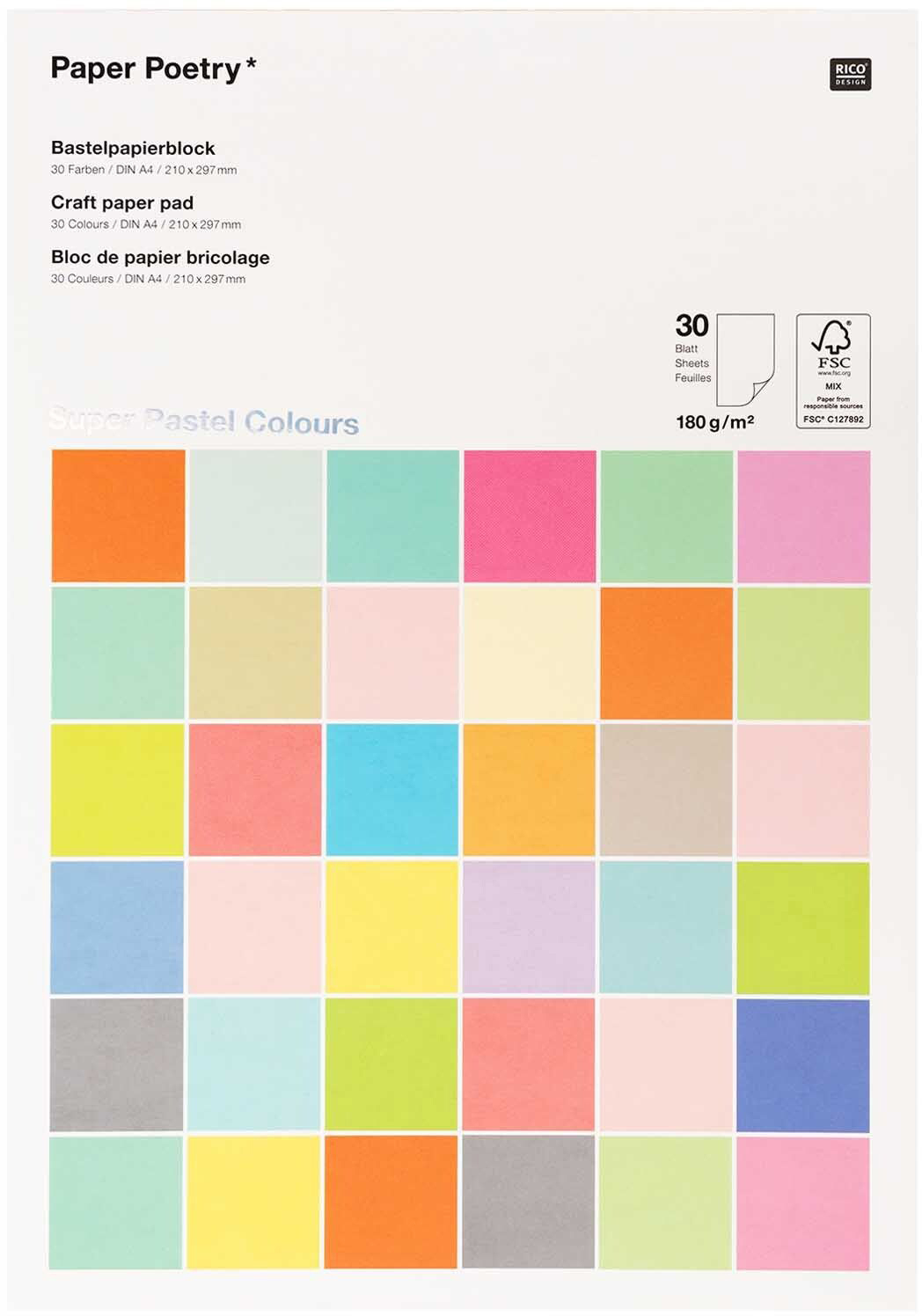 photo RICO DESIGN Bloc de bricolage A4 0 Super Pastel 180g, 30 feuilles