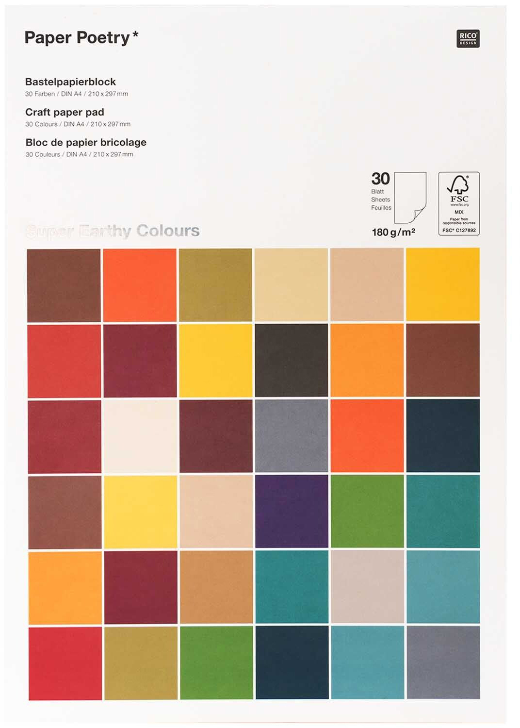 photo RICO DESIGN Bloc de bricolage A4 0 Super Earthy 180g, 30 feuilles