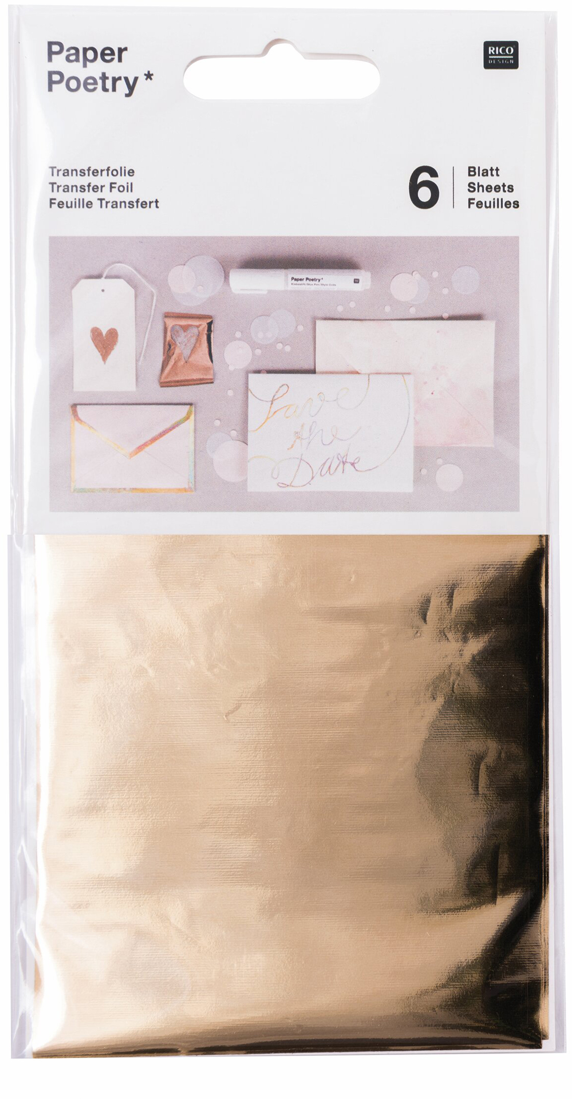 photo RICO DESIGN Feuille de transfert 9x15cm 08792.91.05 or 6 pièces