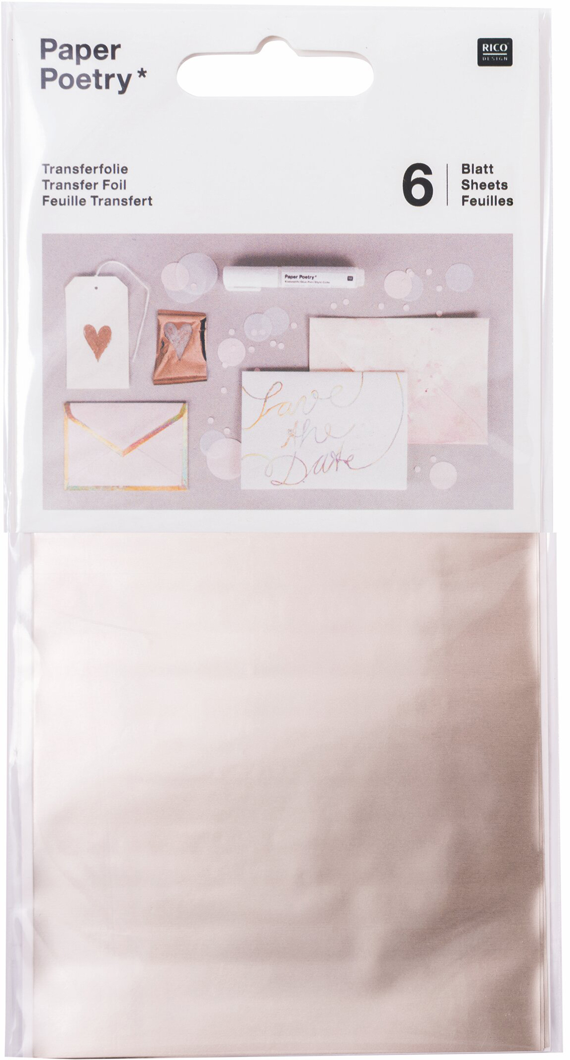 photo RICO DESIGN Feuille de transfert 9x15cm 08792.91.08 champagne 6 pièces