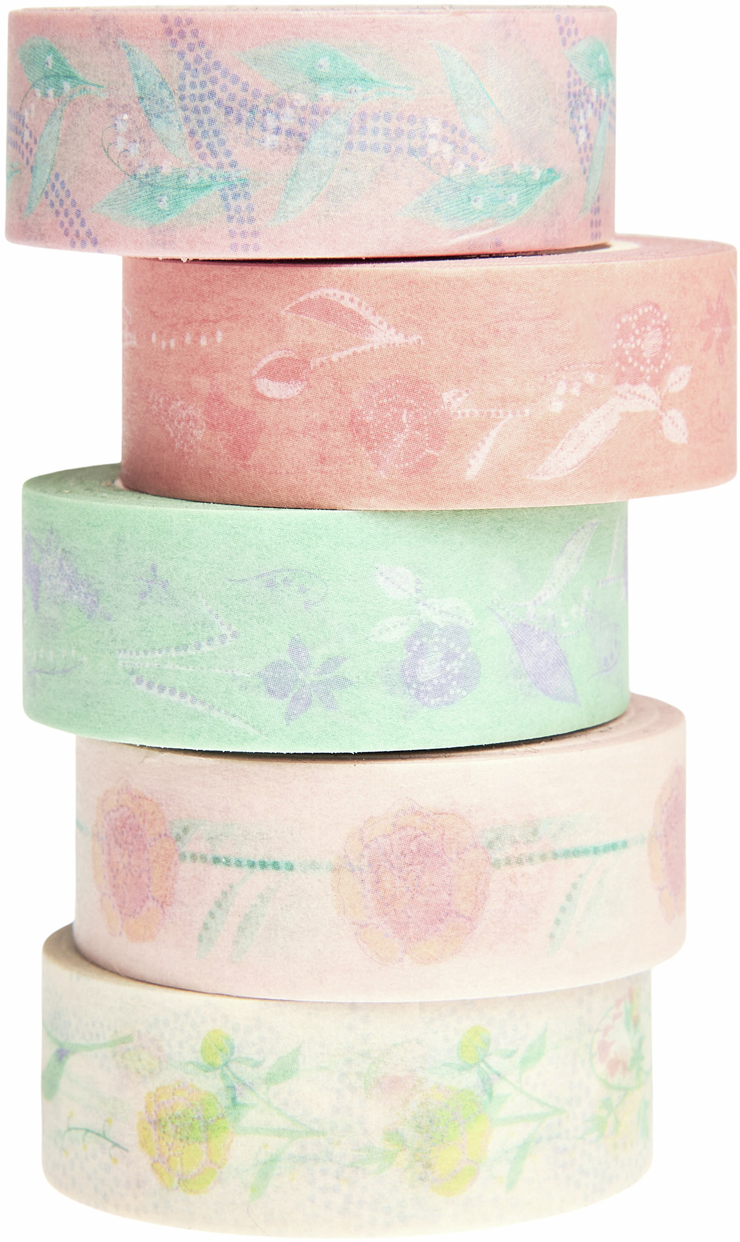 RICO DESIGN Washi Tape Set Blumen 302547 Pastell 5 Stück